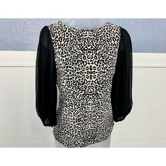 Vince Camuto Leopard Blouse with Black Sheer Sleeve Sleeve - Picture 1 of 6